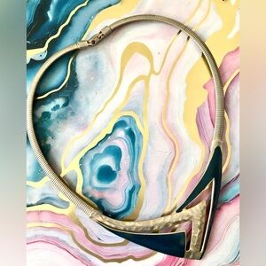 VINTAGE Gold and Teal Statement Necklace